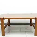 Elegant bench in vintage solid teak wood. after professional renovation.