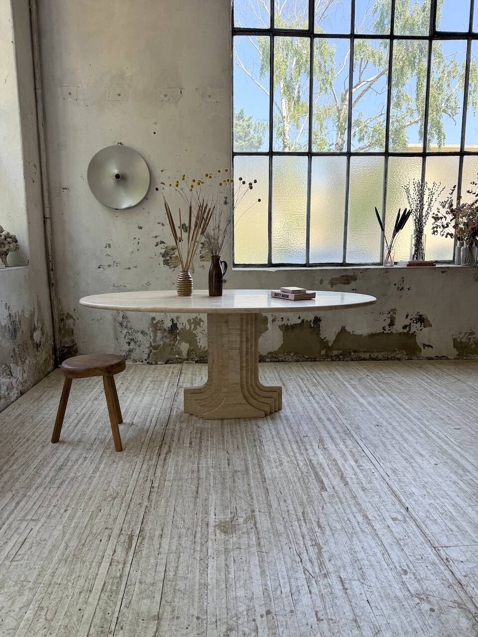 Travertine dining table 1970 Italy Tobia Scarpa