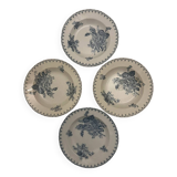 4 assiettes creuses en terre de fer Sarreguemines modèle Flore.