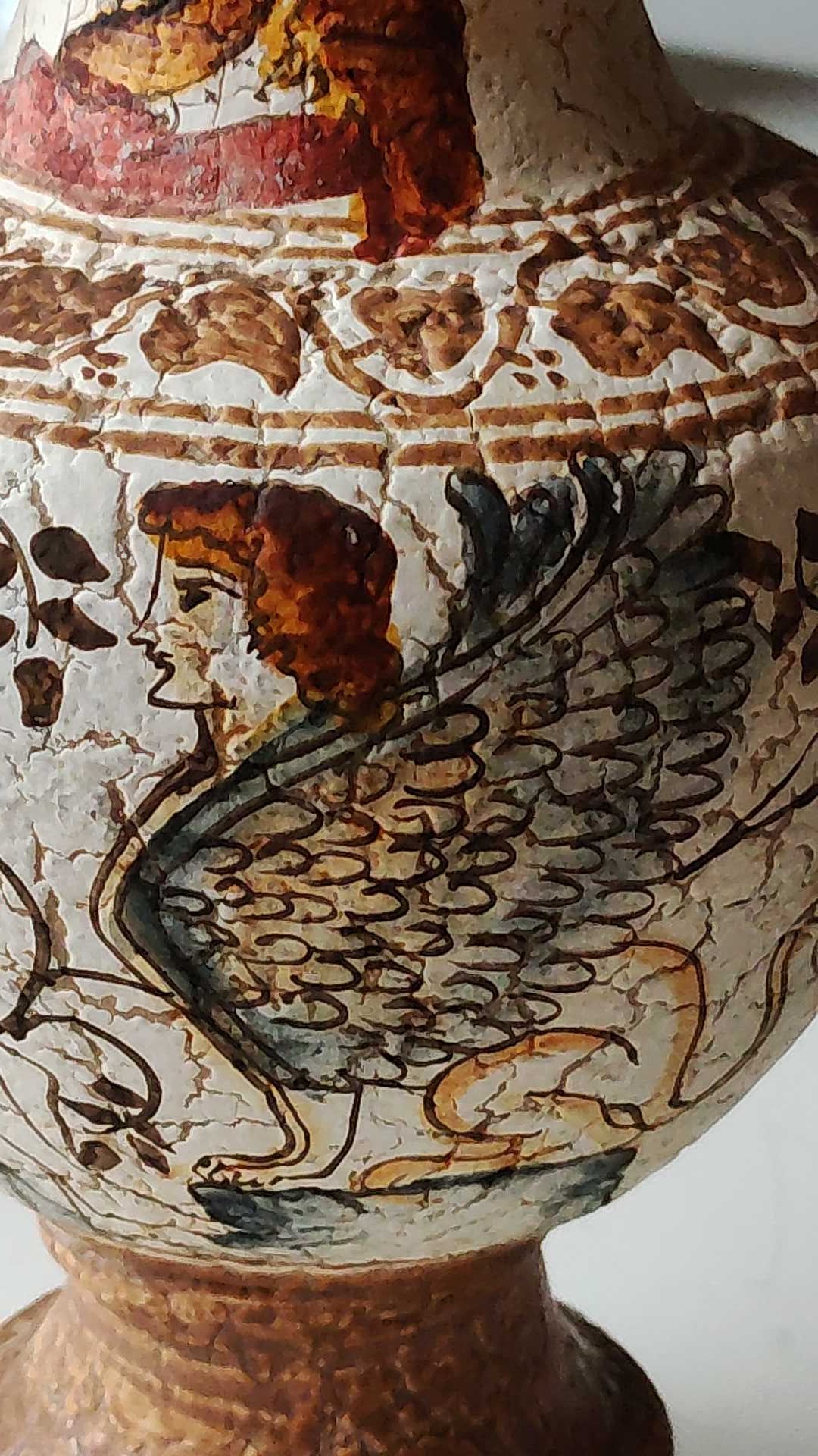 Reproduction Greek Amphora vase in terracotta, cracked effect - Greek Gods/Deities. Signed