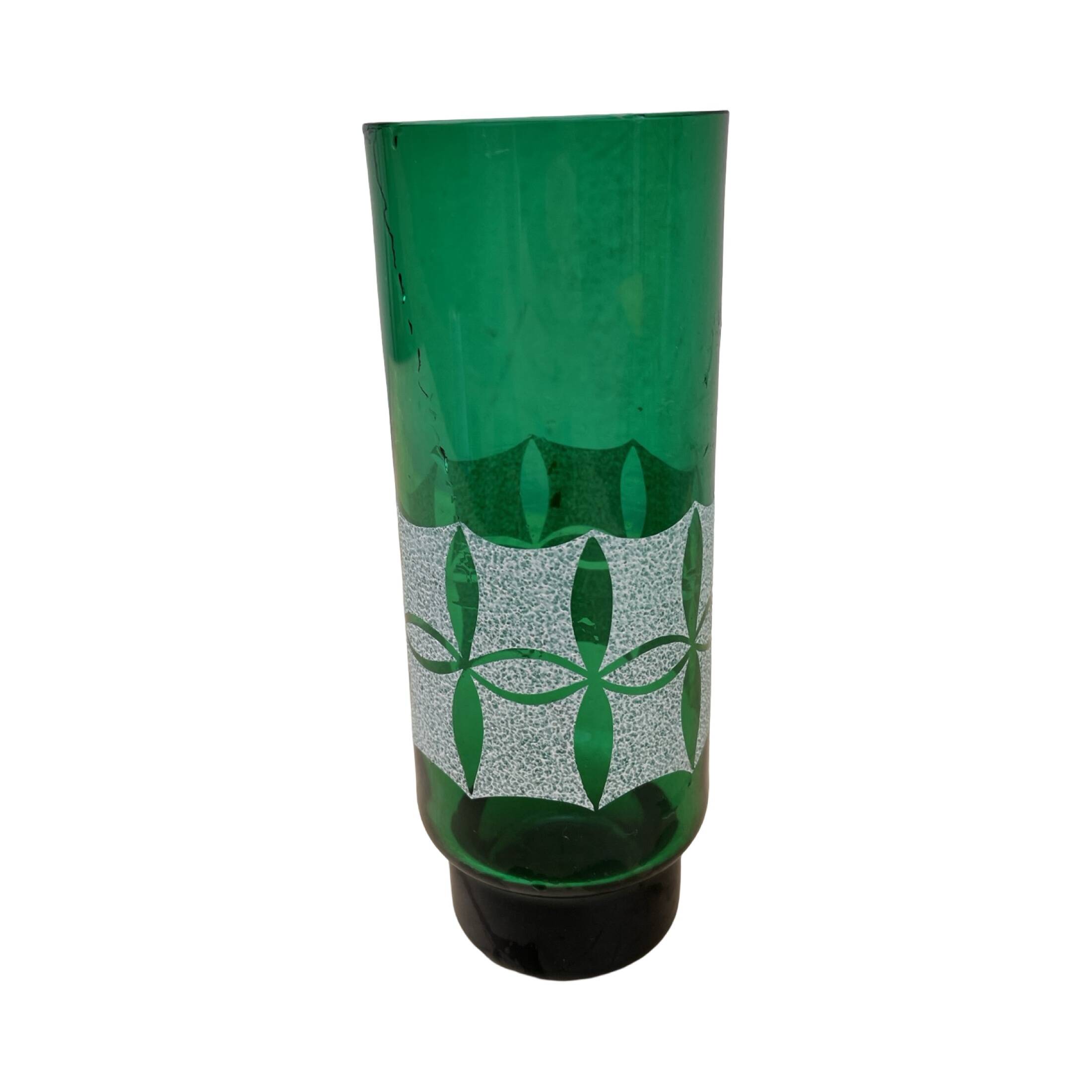 Green glass vase, veb kunst glas wasungen, germany, 1960s