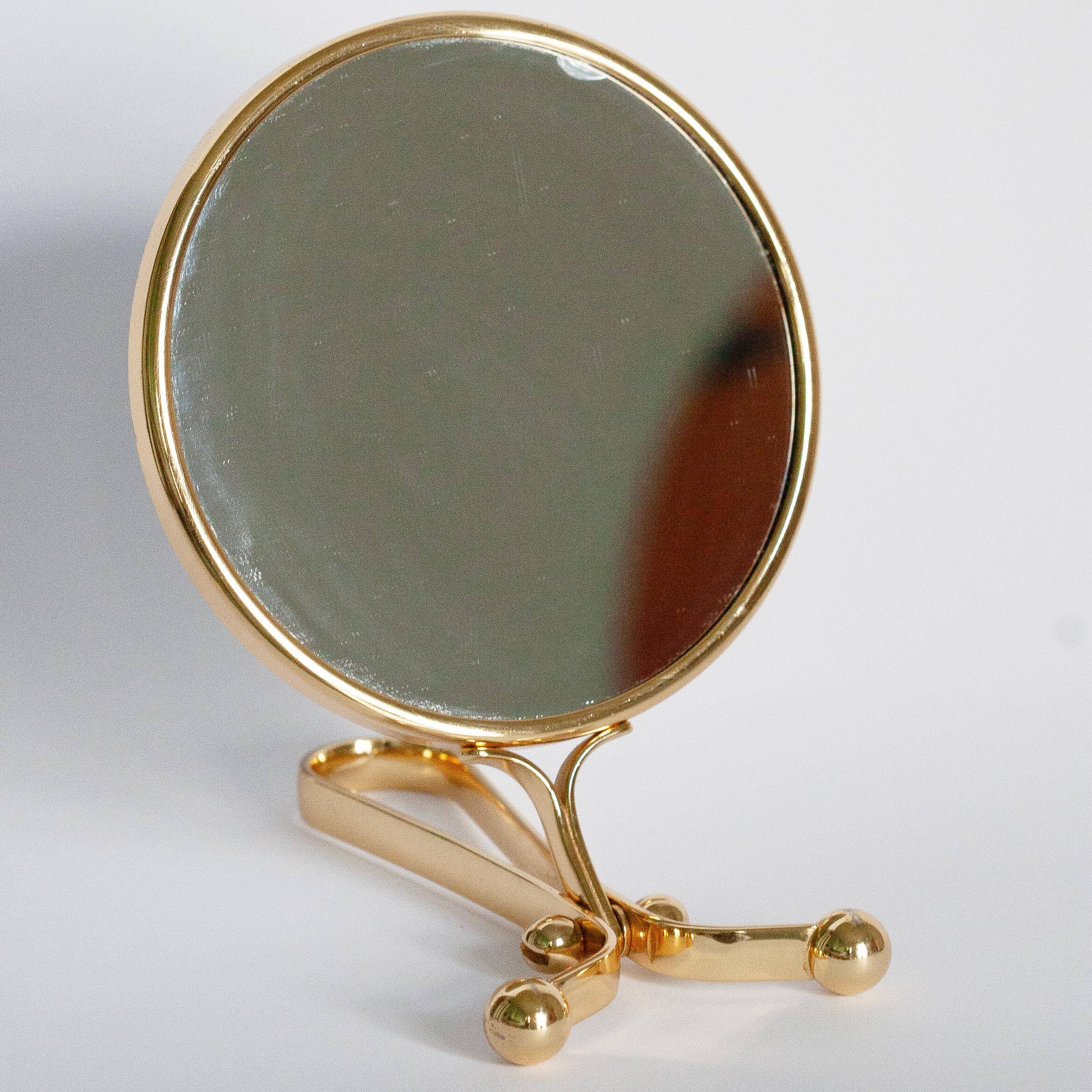 Decorative gold table mirror mid-century with metal frame, Italy, 1960s