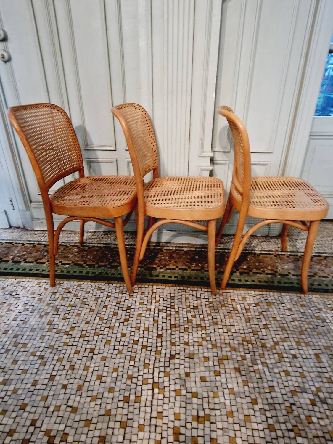 Vintage trio of Joseph Hoffman FMG thonet chairs