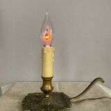 Candle holder with 20th century spelter socket mounted as a flame bulb lamp