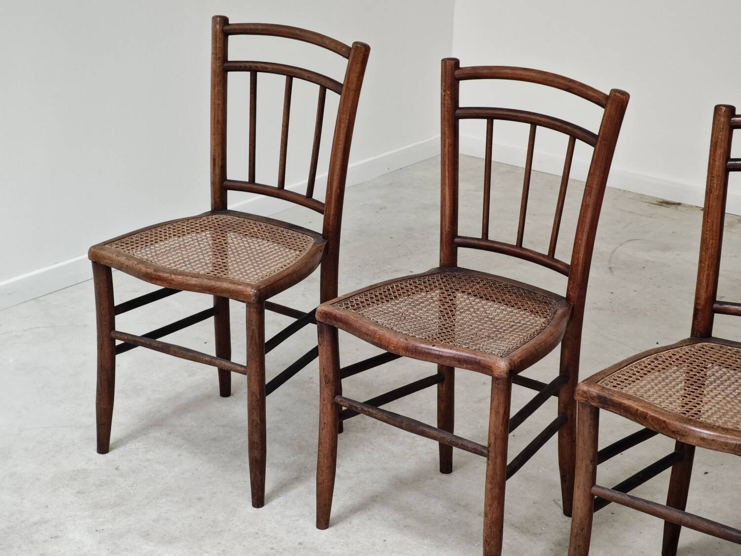 Set of 4 old Thonet style cane bistro chairs from the 1930s