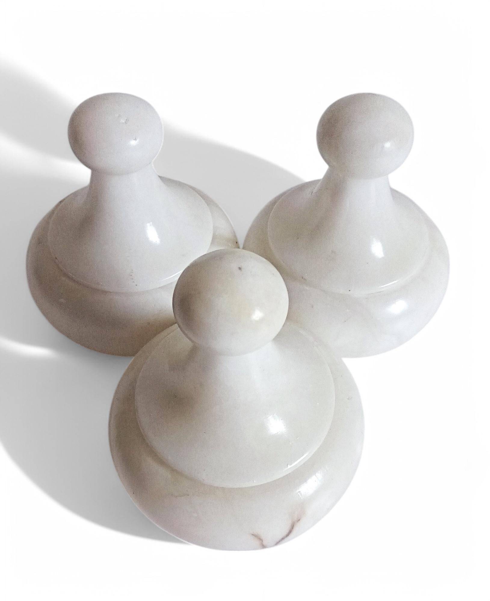 Art Deco Alabaster Set of Three Lidded Urns, Hand-Carved in Spain
