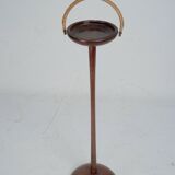 Vintage Wooden Ashtray Stand with Braided Leather Handle. Italy 1950s