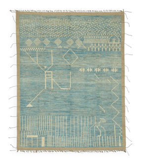 Tapis décoratif tribal fait main en laine bleue 283 cm x 376 cm