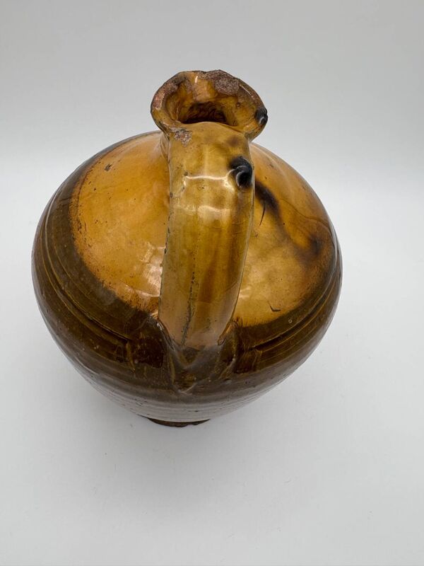 Cruche, pichet en terre cuite vernissée jaune, Espagne, XIXème