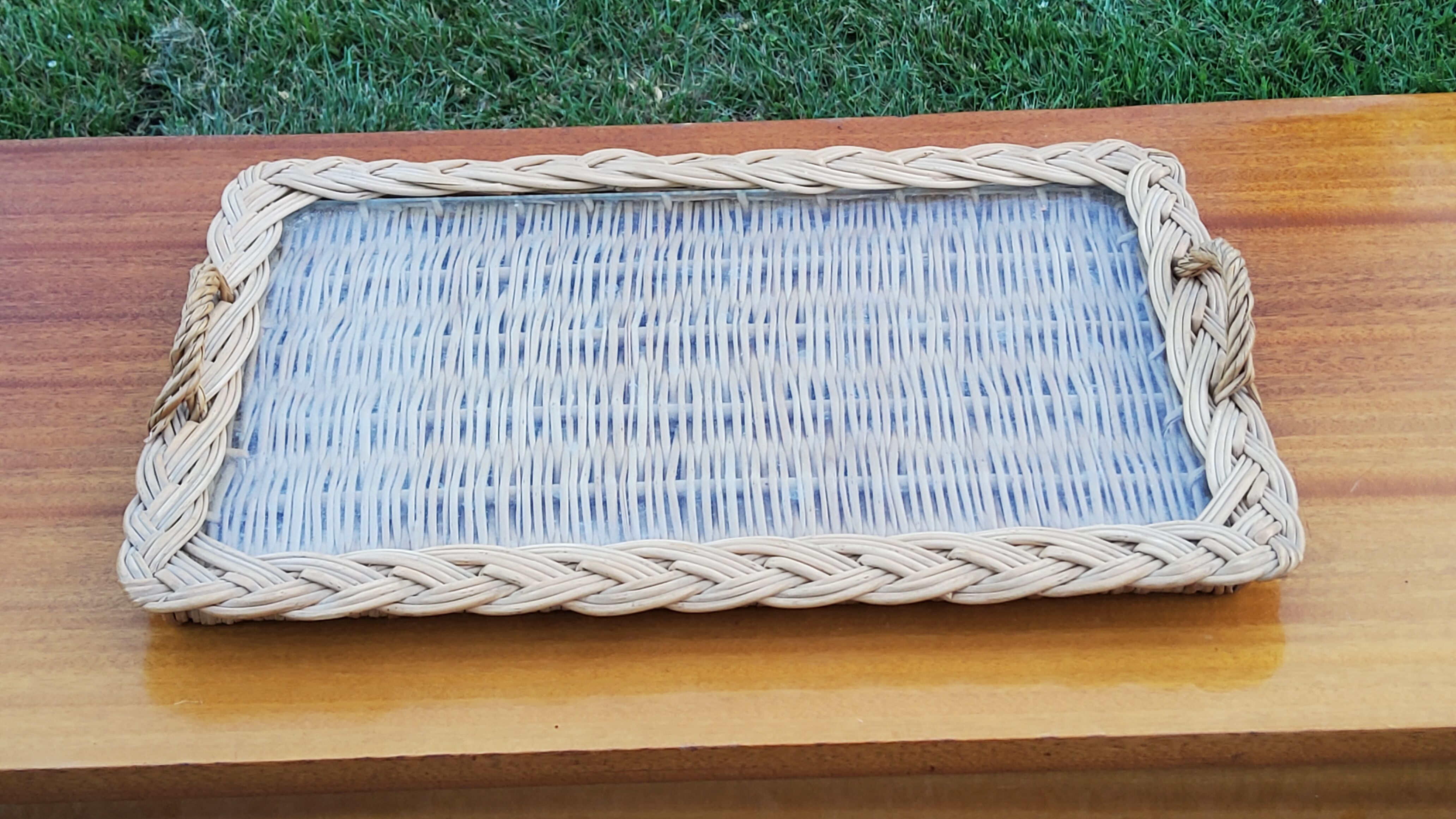 Glass and rattan top from the 70s