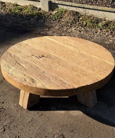 Handmade Rustic Oak Round Coffee Table | Solid Reclaimed Wood | Farmhouse L