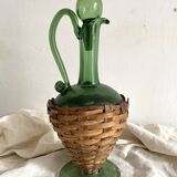 Vintage Italian Glass and Wicker Carafe