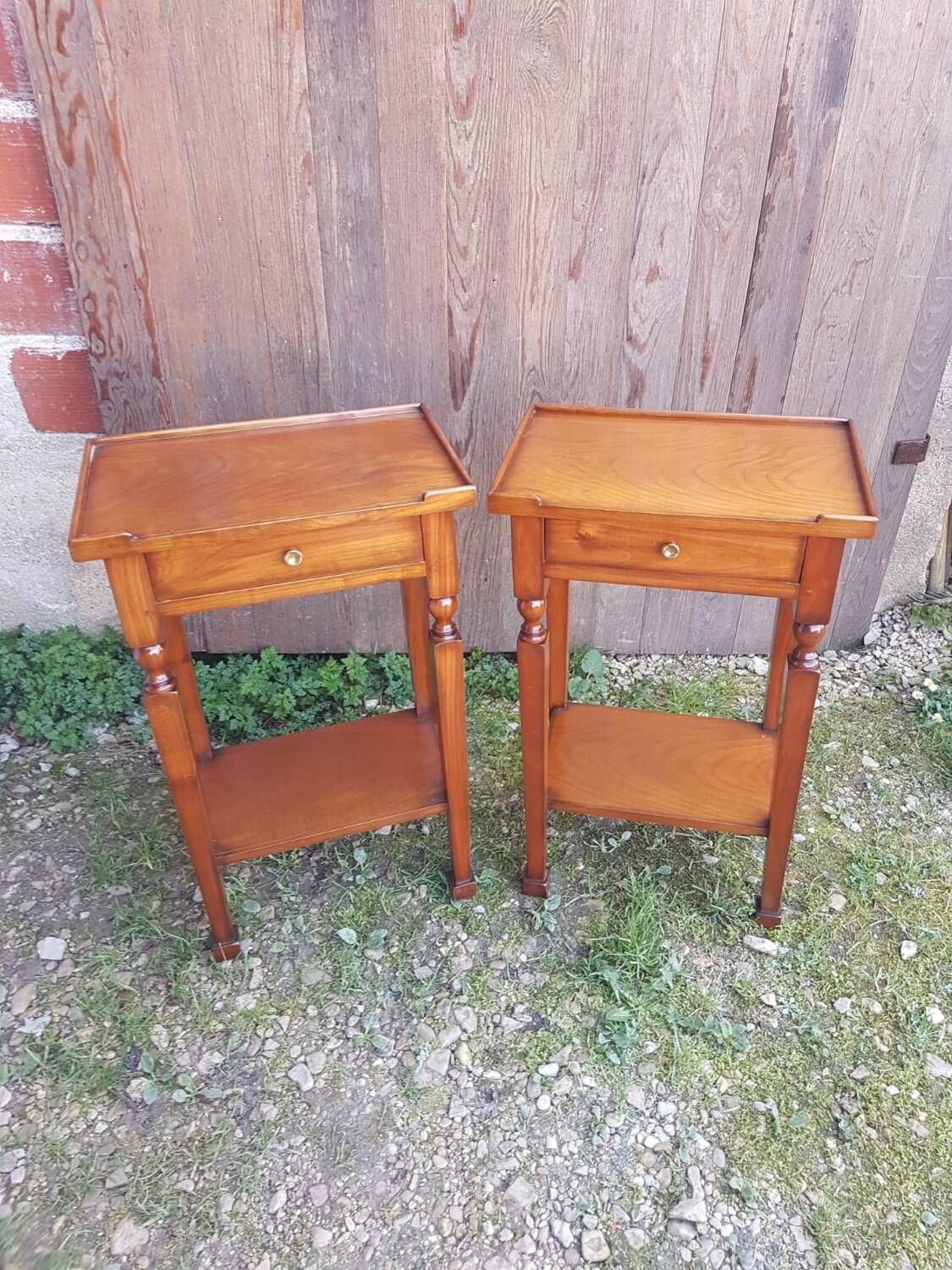 Pair of bedside nightstands with vintage wooden drawer