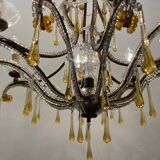 Crystal Beaded Murano Glass Drop Chandelier 1950’s