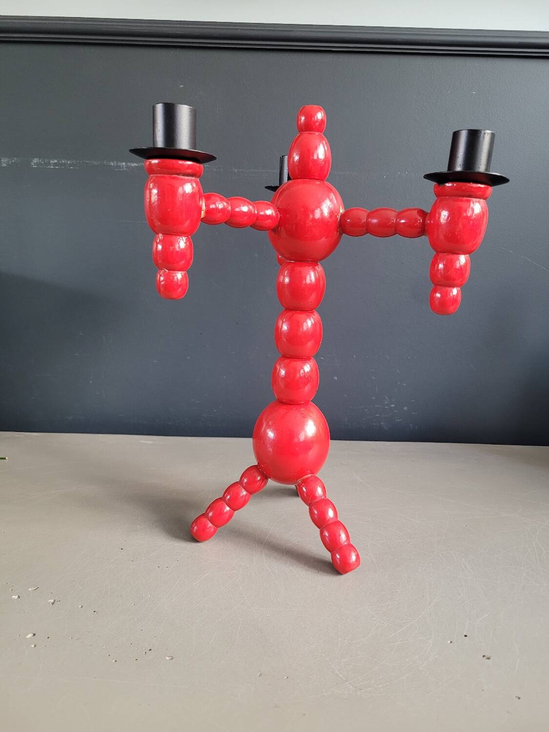 Vintage Scandinavian painted wooden candlestick