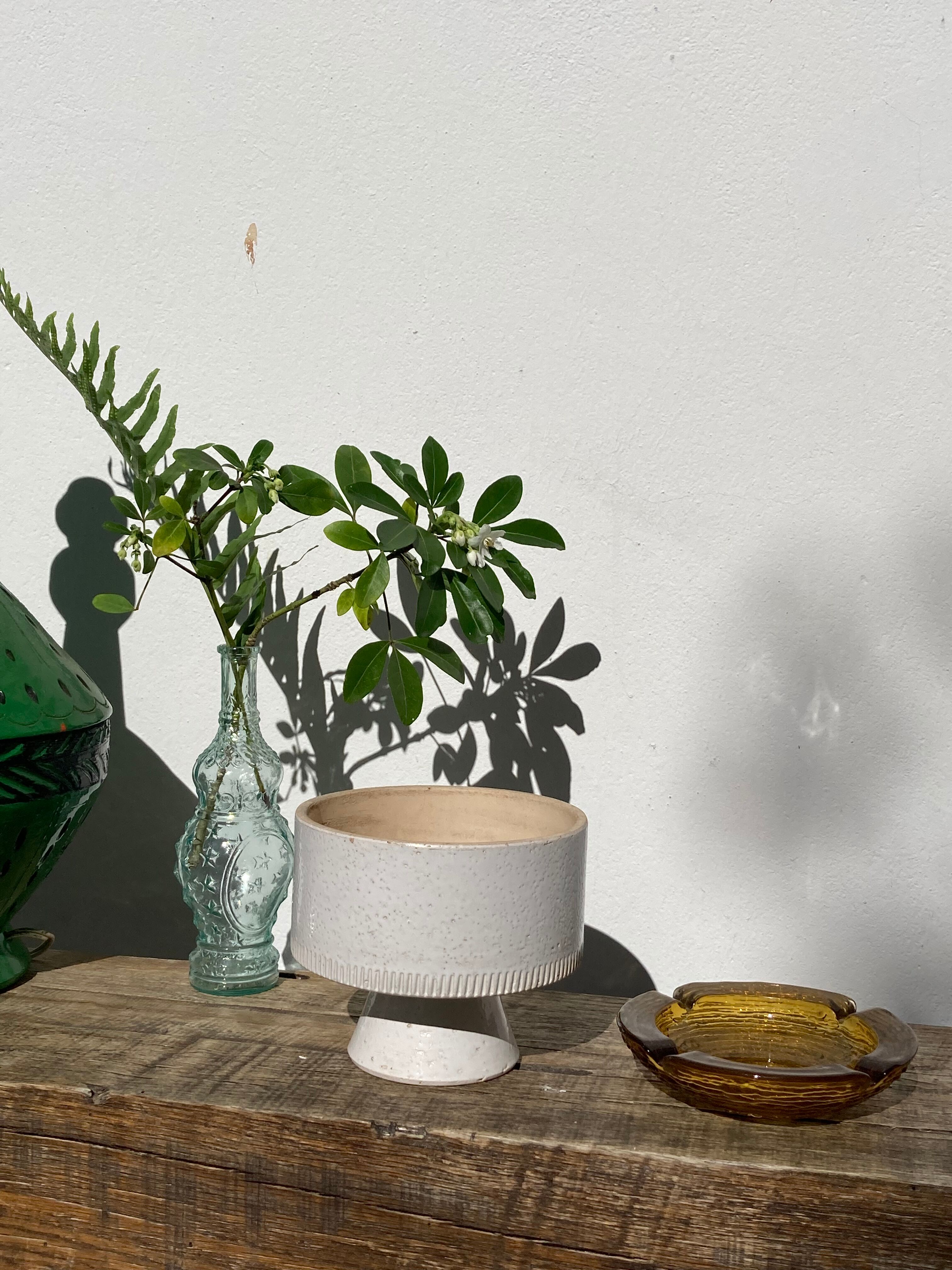 Ethnic standing cup in white glazed ceramic vintage vase