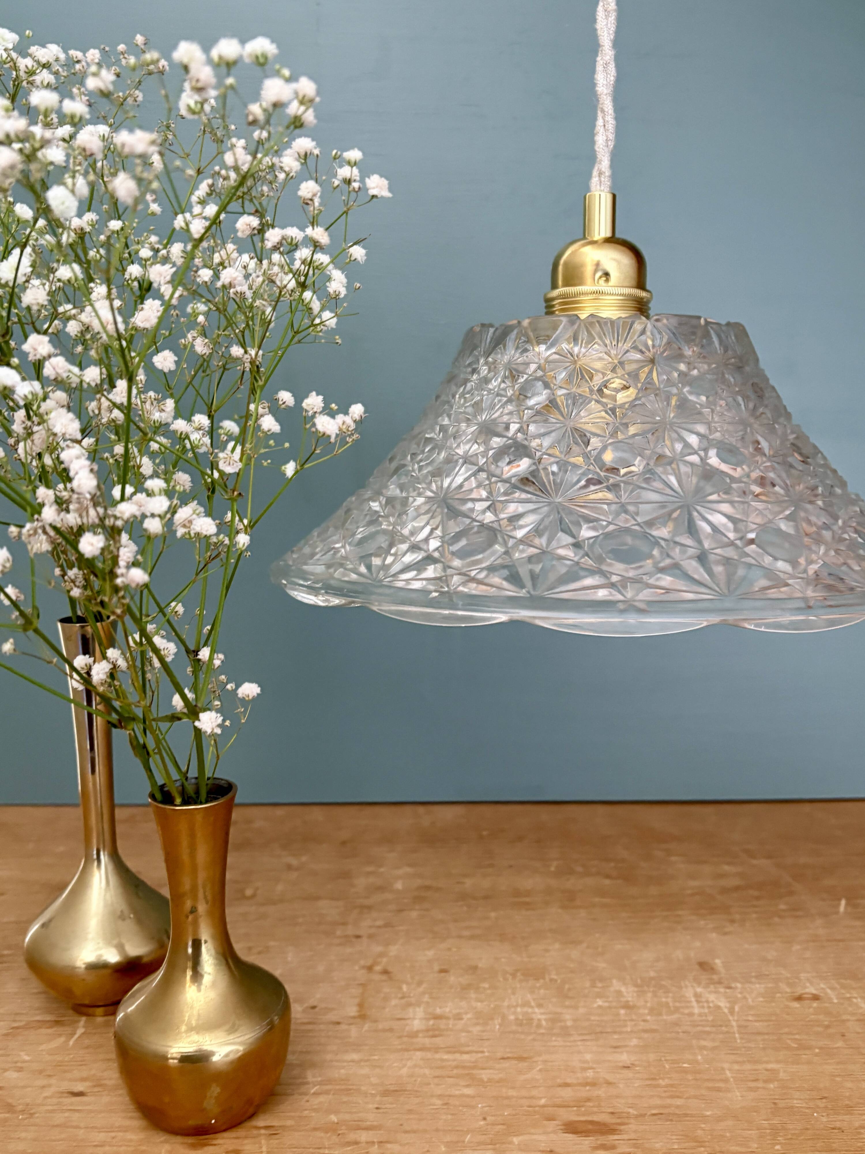 Vintage molded glass lampshade pendant light - tableware collection -