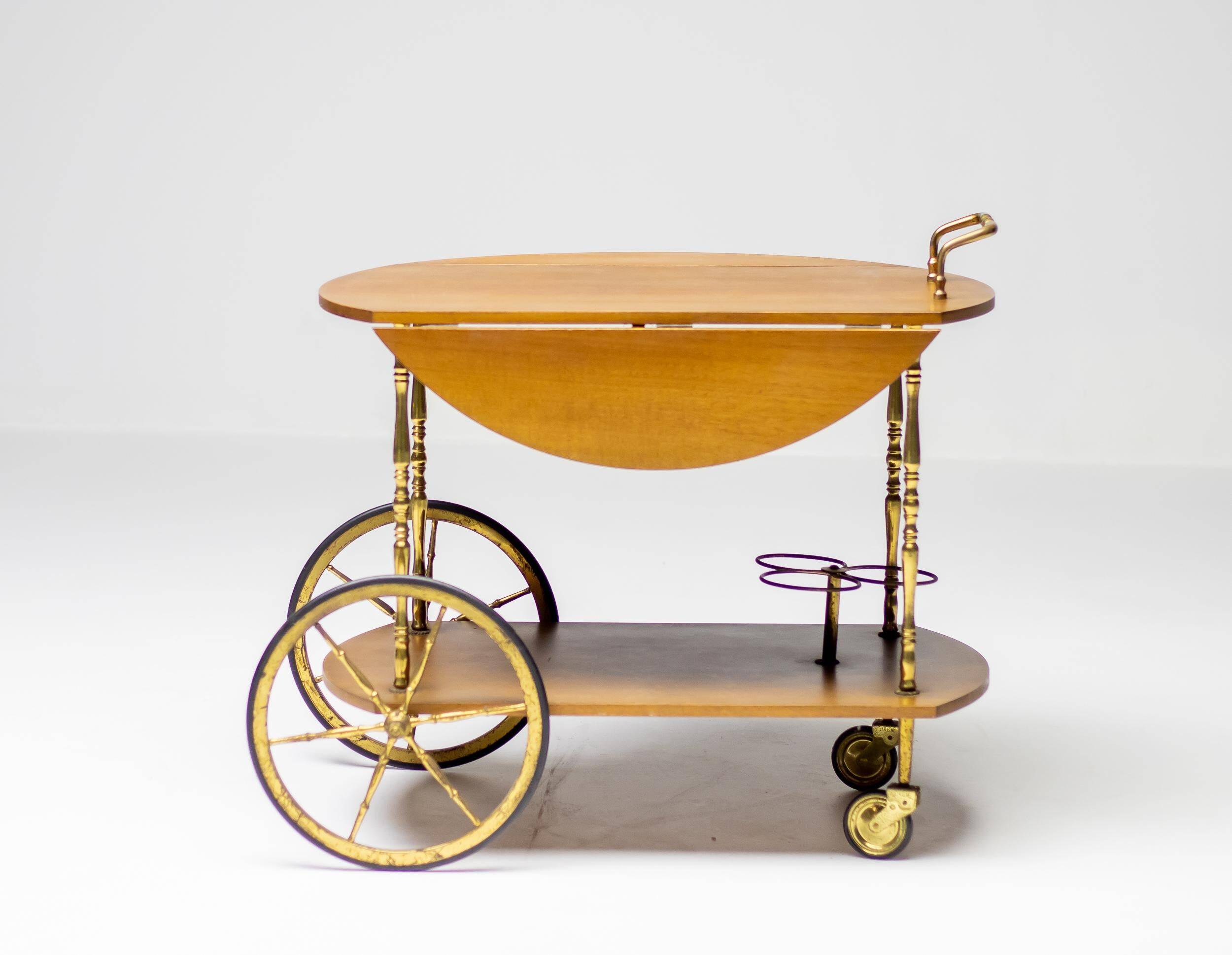 Brass and walnut bar cart by Cesare Lacca