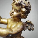 Small cherub, putto in old gilded bronze, 19th century decorative element