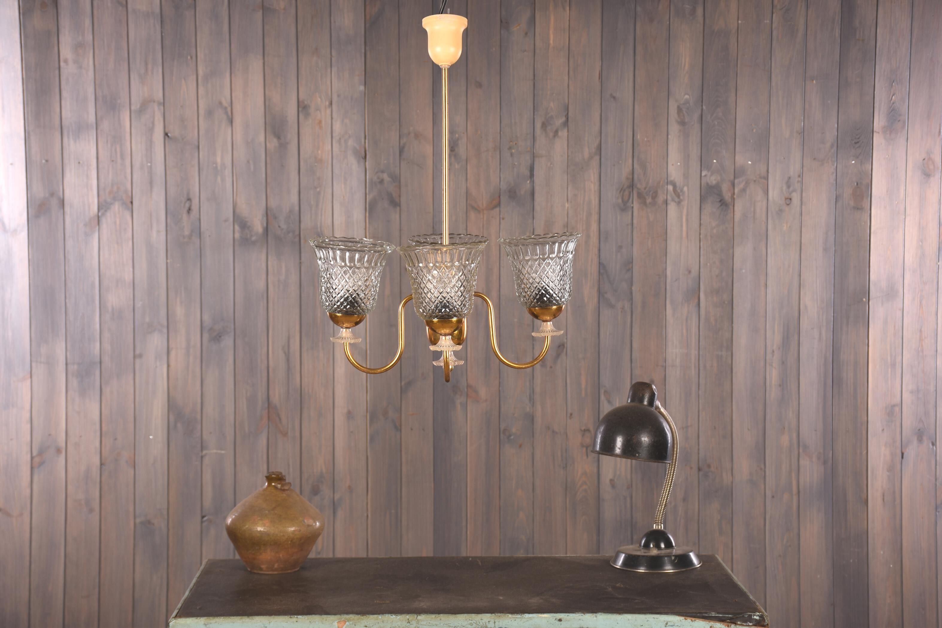 Lustre vintage 4 lumières brocante plafonnier