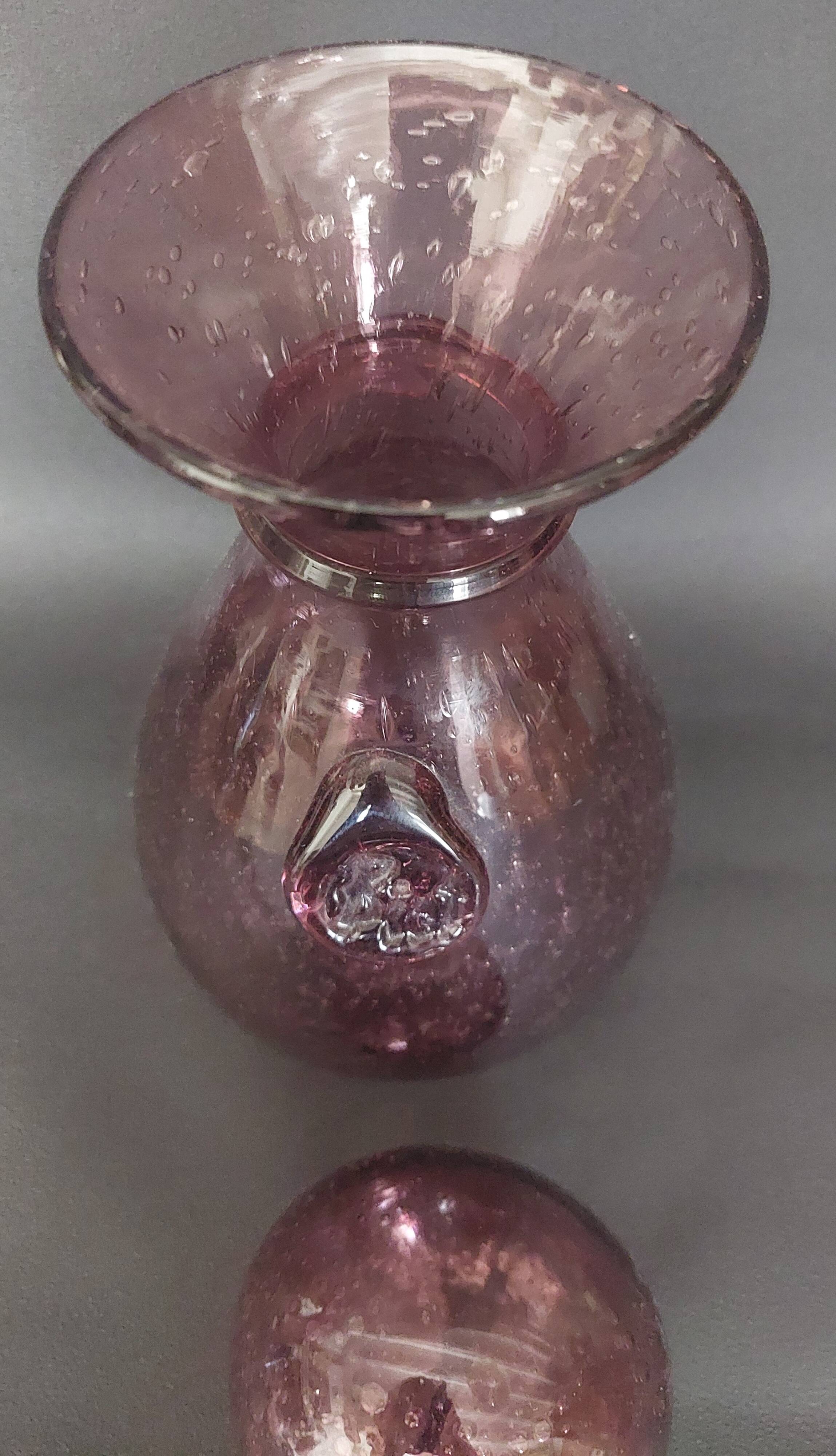Carafe bottle in purple bubble blown glass Biot 20th century