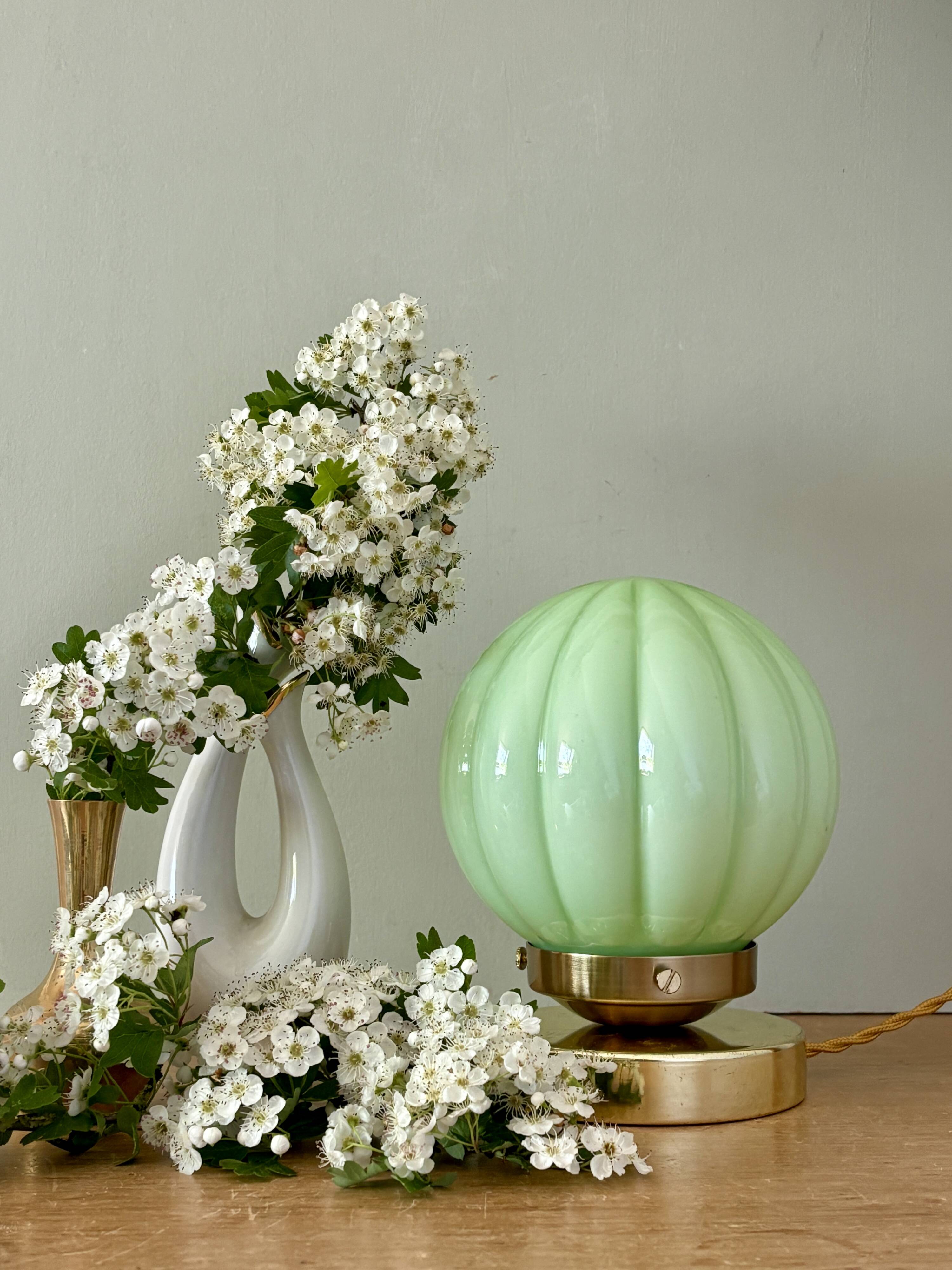 Vintage mint green opaline globe table lamp