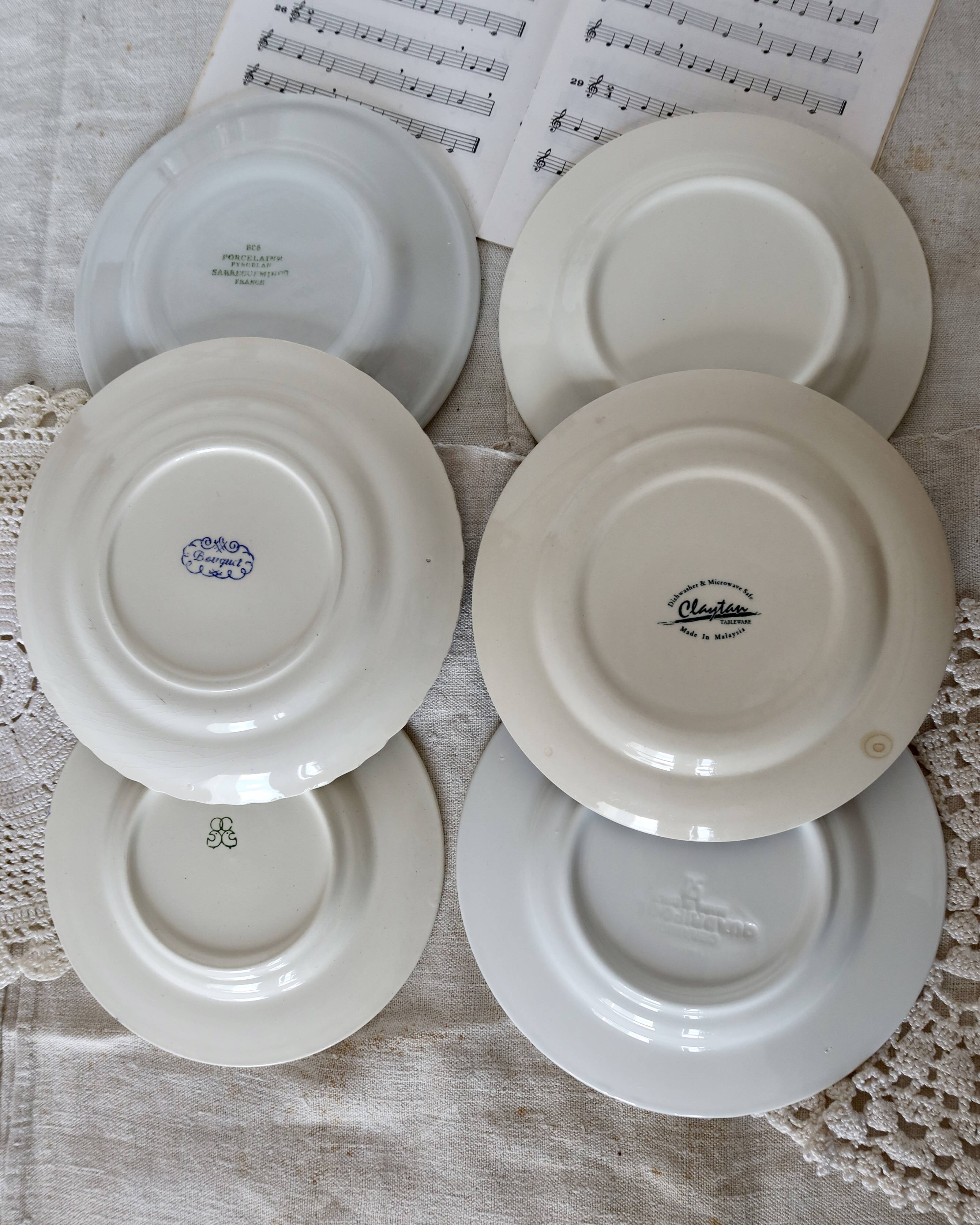 6 vintage earthenware and blue and white porcelain dessert plates - Roxanna lot