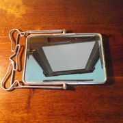 Two-foot barber mirror, suspension mode, beveled, chrome metal - 70s -