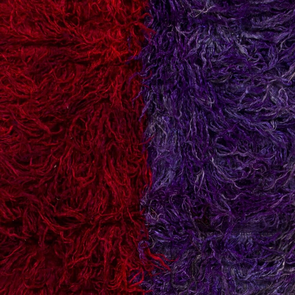 Vintage Hand-Knotted Turkish Tulu Rug in Red and Purple, 100% Mohair Wool