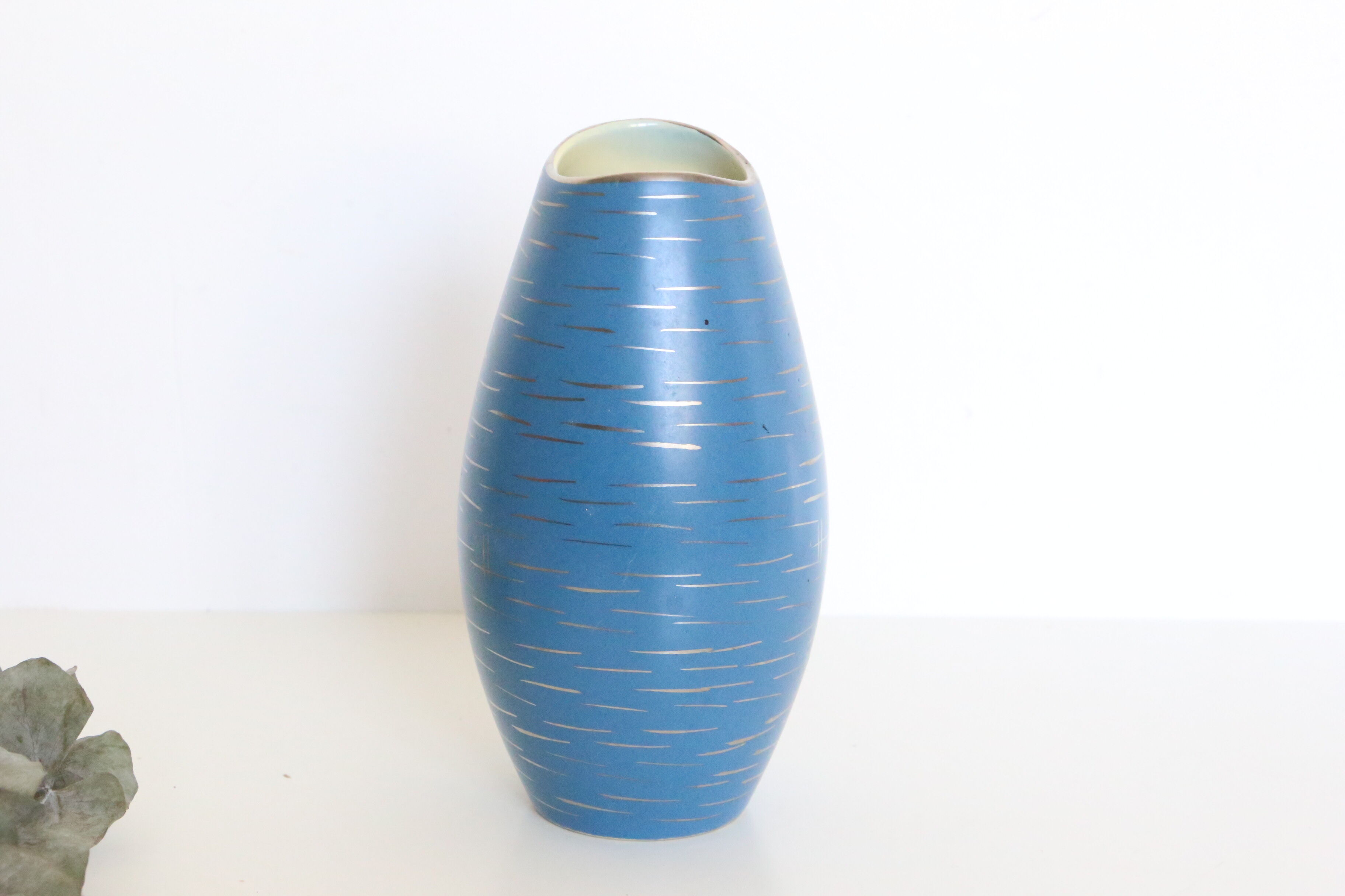 German ceramic vase, blue and gold, 1960, handicrafts, vintage