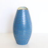 Vase en céramique allemande, bleu et or, 1960, artisanat, vintage