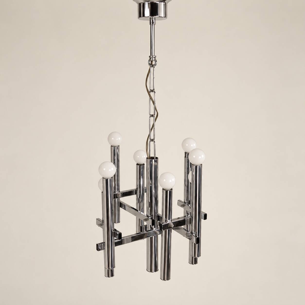 Vintage Sciolari chrome chandelier, 8 lights, 1970s