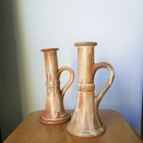 Pair of glazed stoneware candle holders
