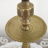 Tall Heavy Brass Electrified Moroccan Candlestick Lamp Mid-20th Century