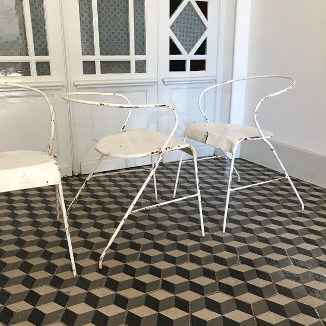 White metal chairs