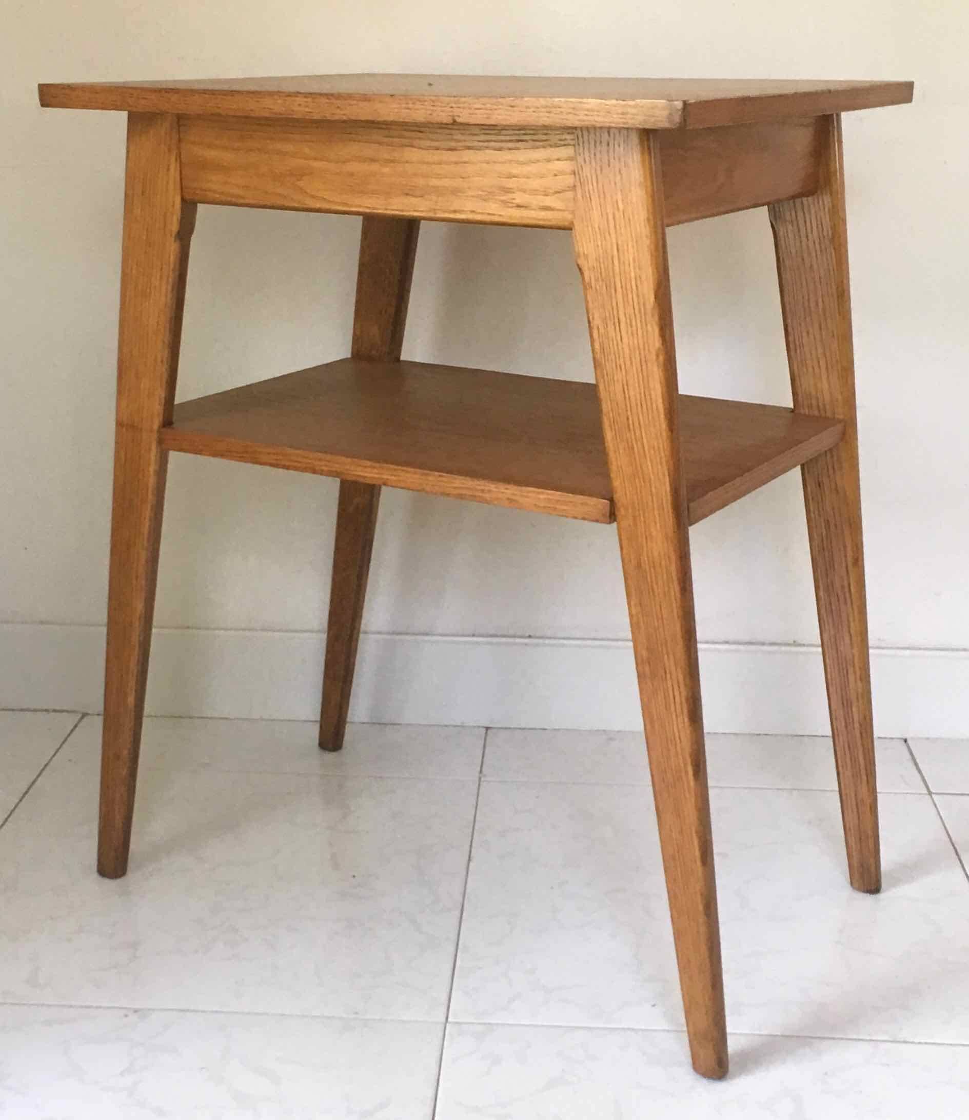1950 compass foot pedestal table in light wood, side table, side table
