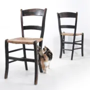 Set of 2 rustic French chairs with rush seats