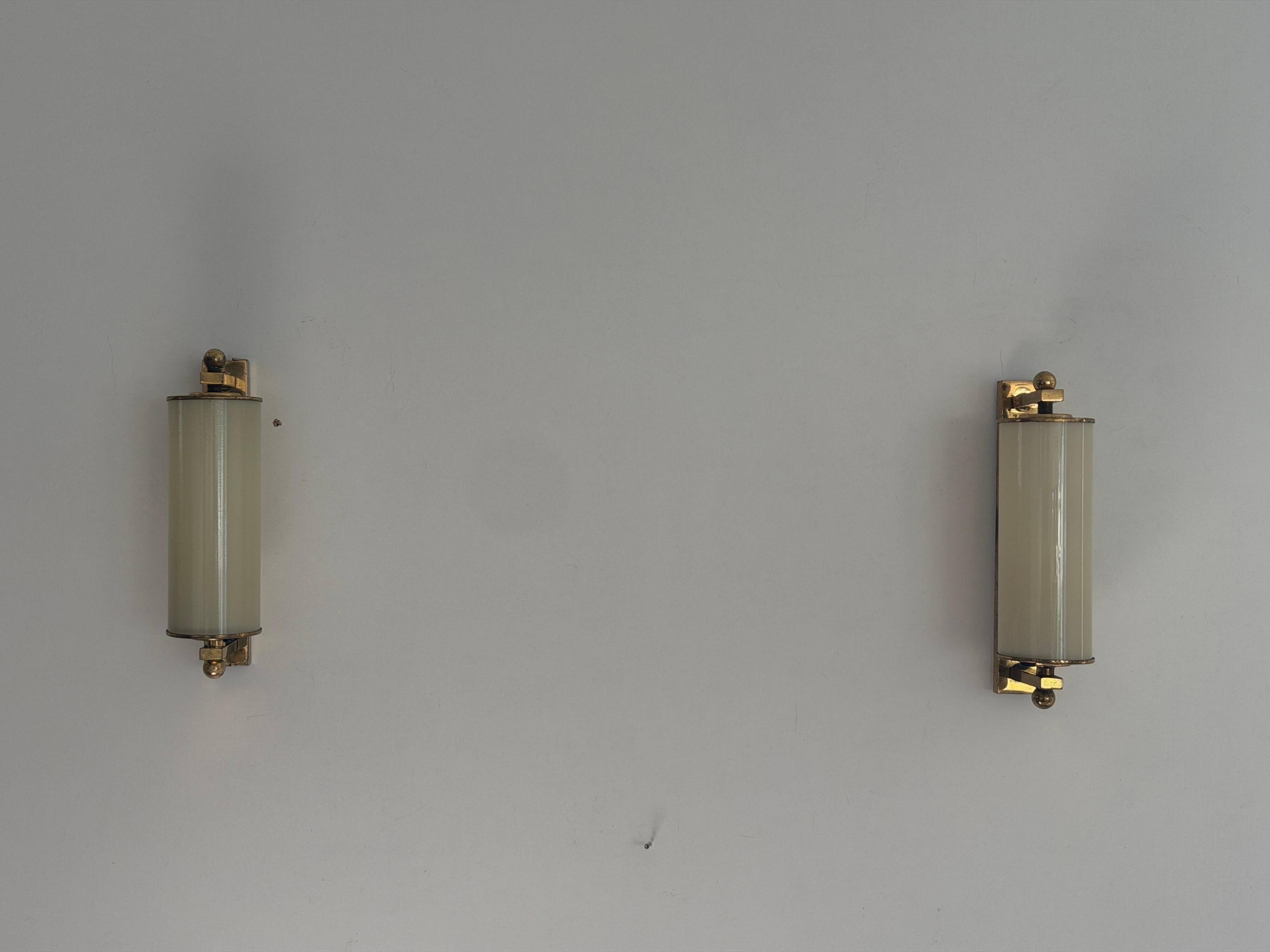 Art Deco wall lights in opaline glass and brass, 1940s, Germany
