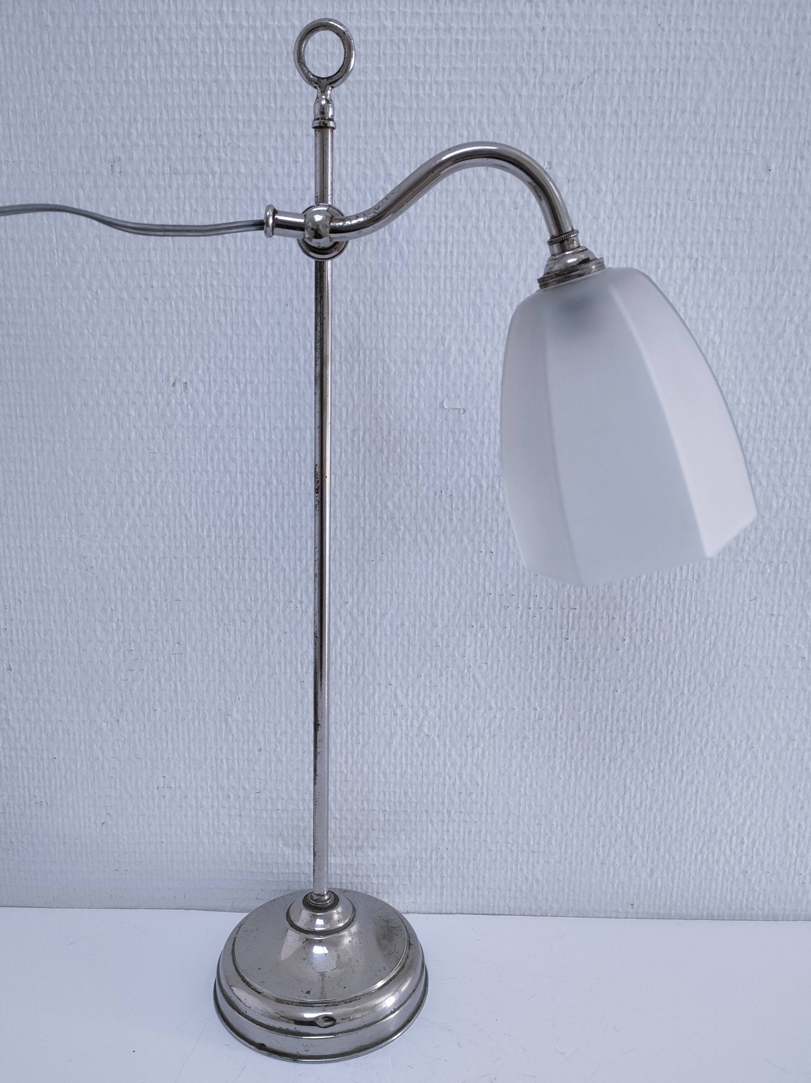 Art Deco lamp with chrome metal and opalescent glass.