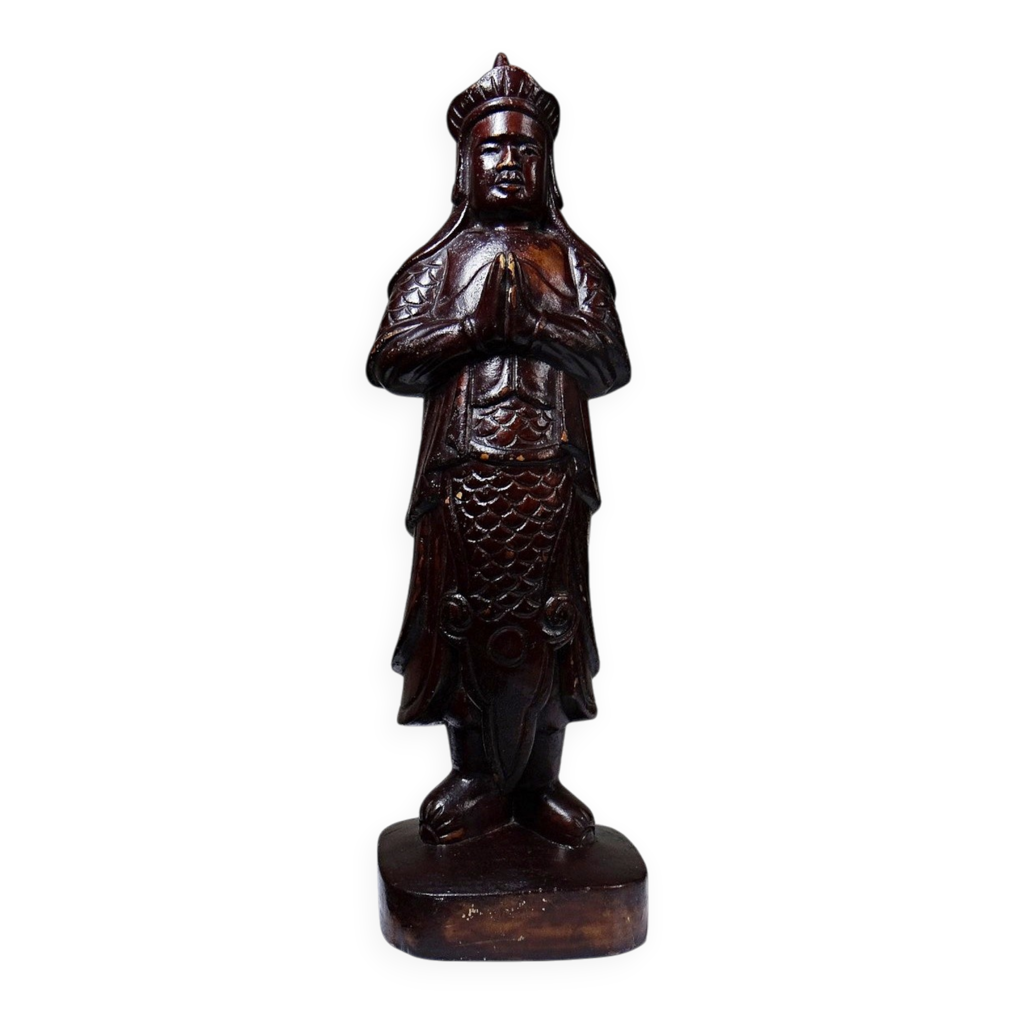 Asian statuette, popular art in carved monoxyle wood, vintage 1930-1960.
