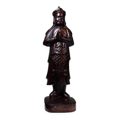Statuette asiatique art populaire en bois monoxyle sculpté, 1930-1960