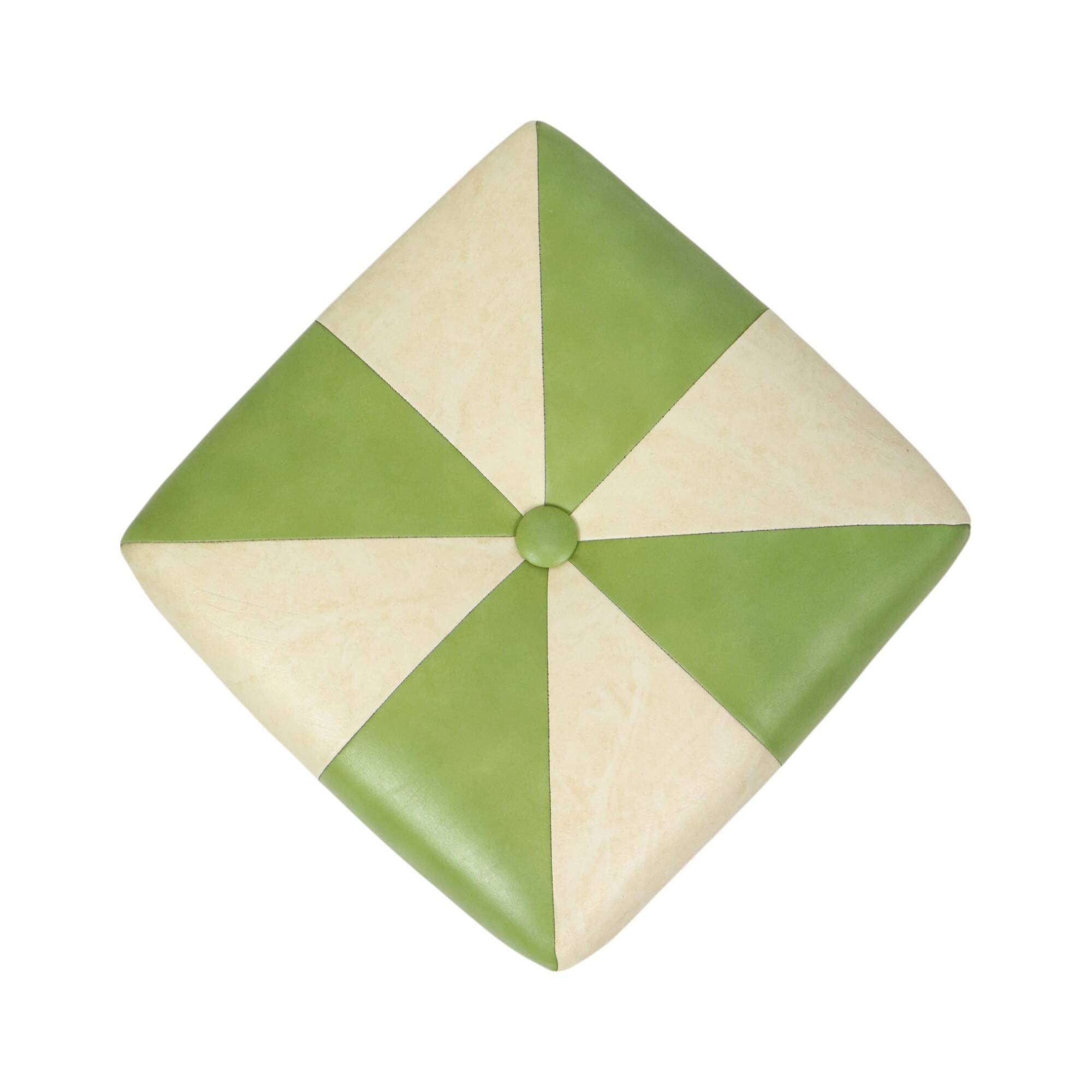 Pouf carré vintage skaï simili cuir vert crème 43cm