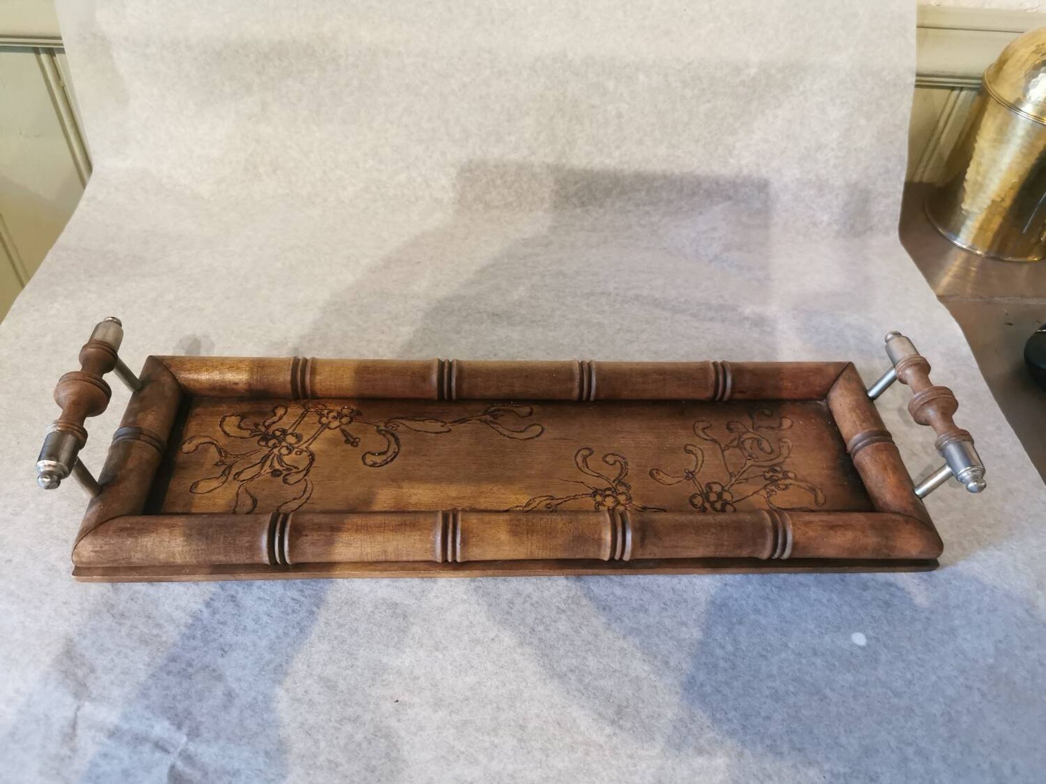 Plateau art nouveau bois et métal