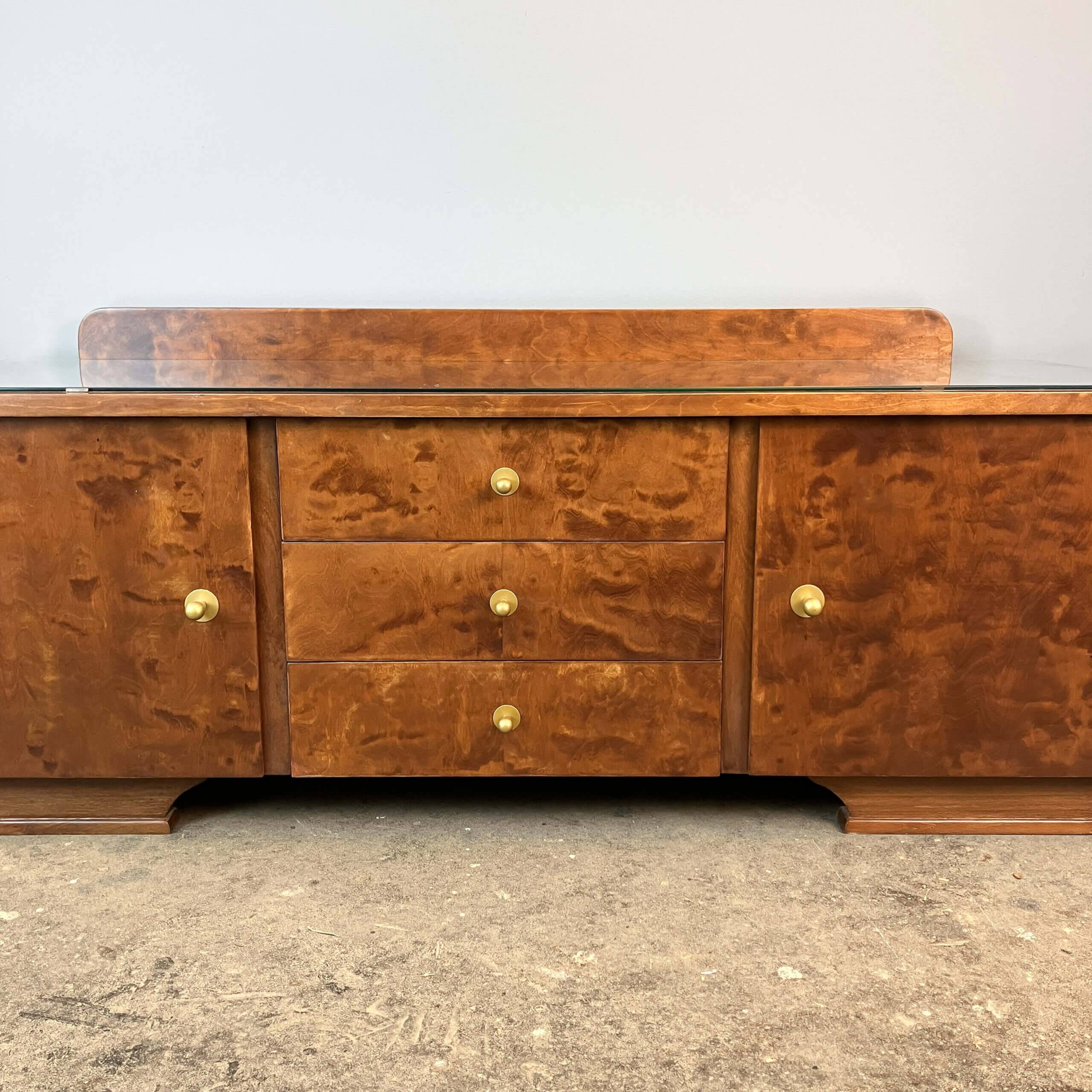 Lowboard, small chest of drawers, flamed birch, 1950s