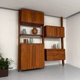 Antique modular shelf in solid French elm from the 60s, vintage