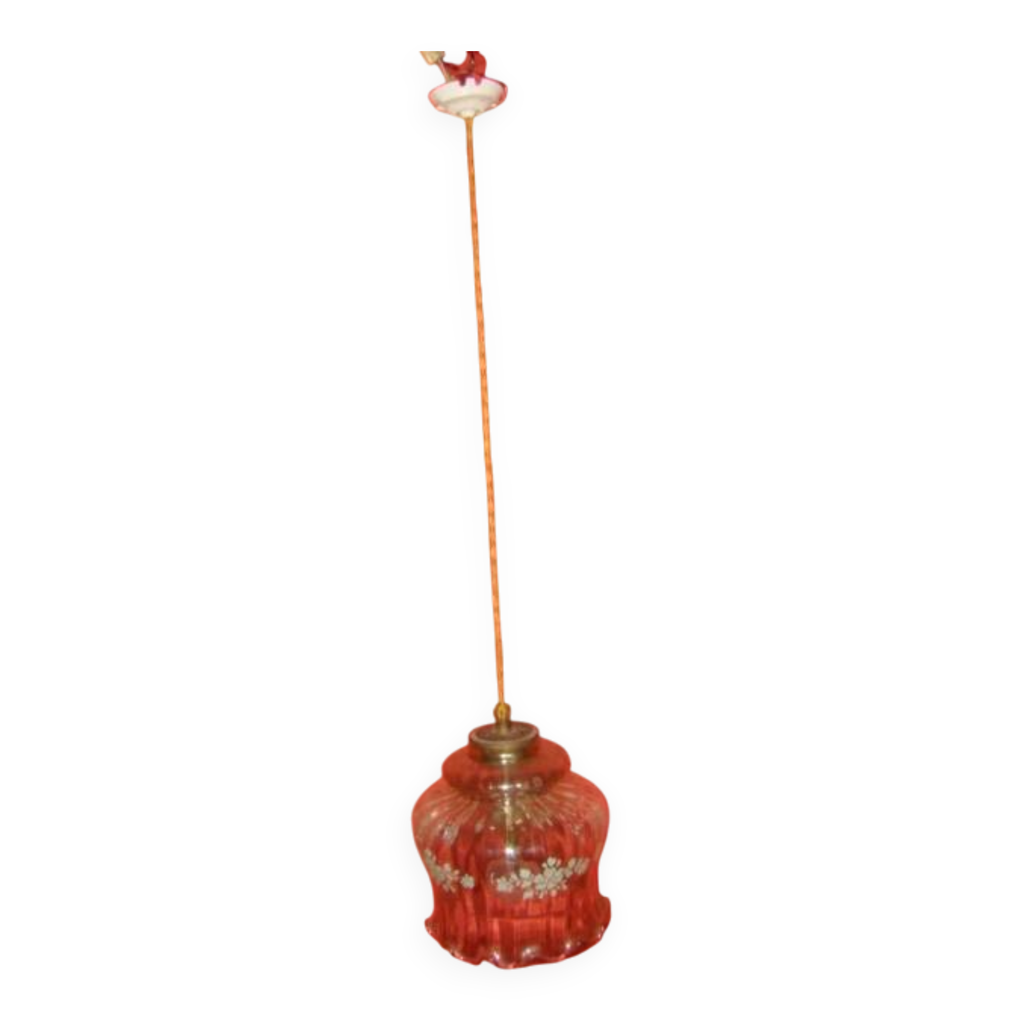 transparent crystal suspension with floral decoration from the 1970s