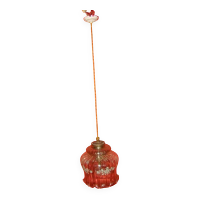 suspension en cristal transparent avec décor floral époque années 70
