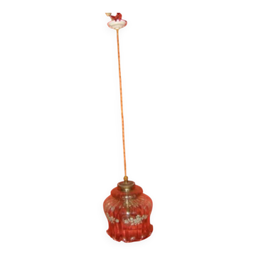 suspension en cristal transparent avec décor floral époque années 70