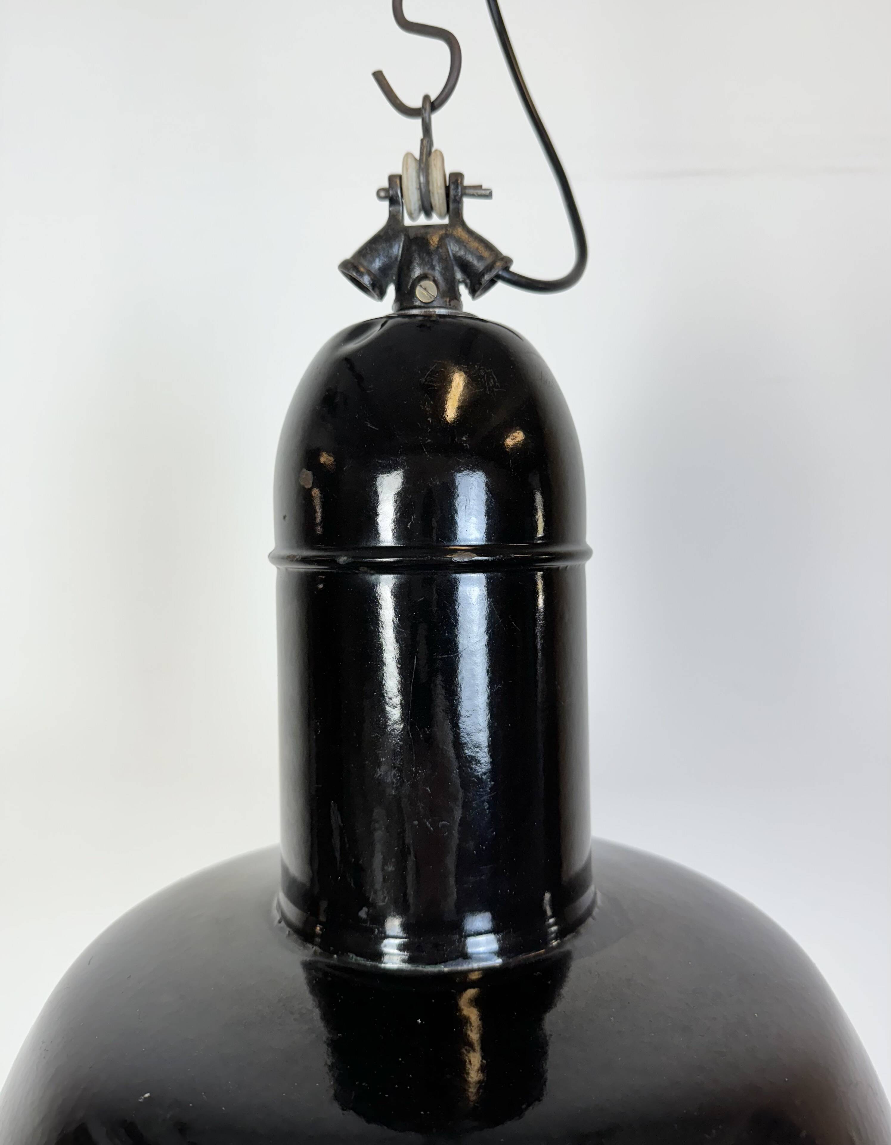 Industrial Black Enamel Factory Lamp with Cast Iron Top, 1930s