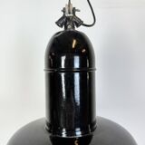 Industrial Black Enamel Factory Lamp with Cast Iron Top, 1930s